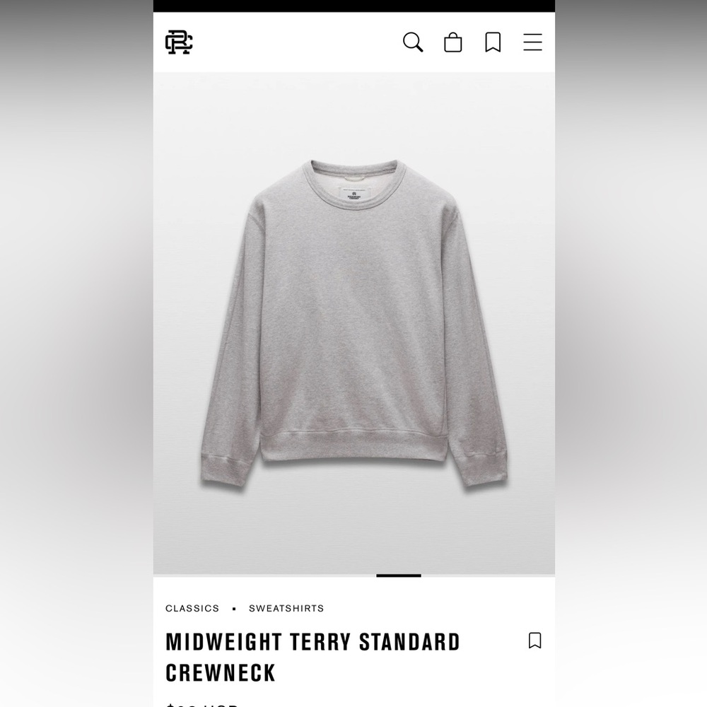 Midweight Terry Standard Crewneck Sweater - Gray
Reigning Champ xl
